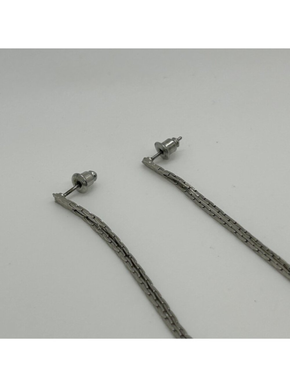 Long Silver Tone Chain Dangle Earrings Linear 5" Drop Tassel Minimalist Jewelry - Picture 8 of 10